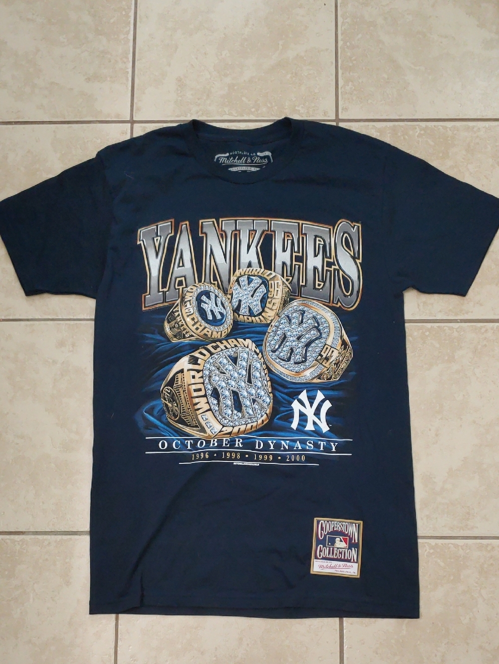 Mitchell & Ness New York Yankees October Dynasty T-Shirt Navy Blue Unisex Size S